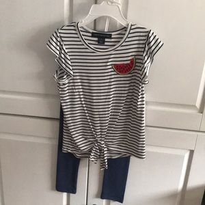 🆕 🍉French Connection 2 PC Tie Front Watermelon Top & Leggings Set SZ 4